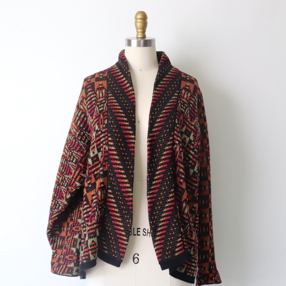 Chris Triola Handmade Cotton Intarsia Knit Open Cardigan
